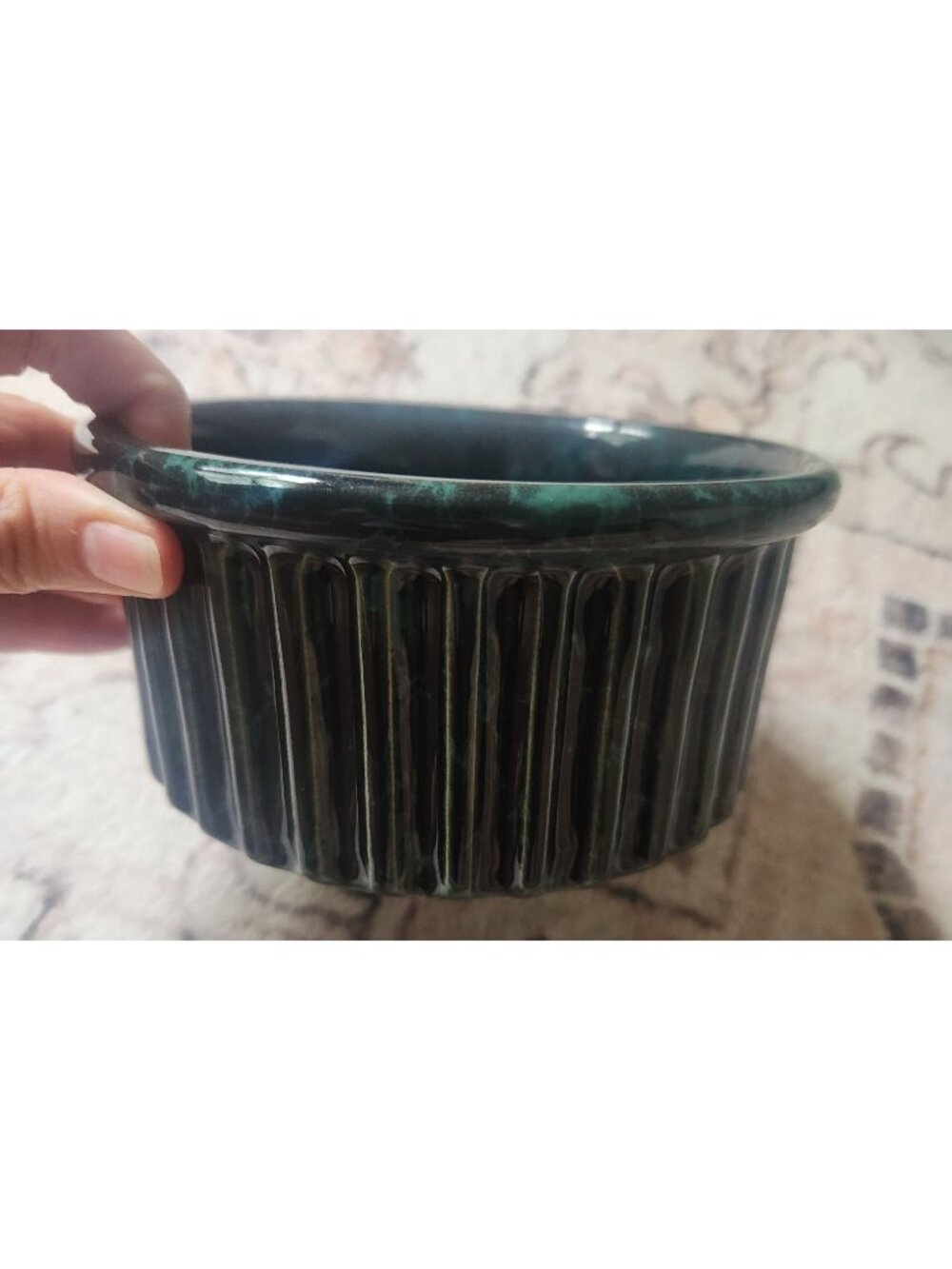 Bennington Potters Ribbed Green Bowl 1885 Ribbed/Fluted Souffle